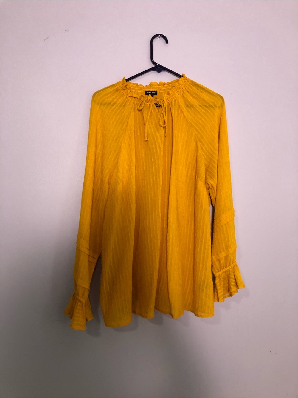 torrid Mustard Yellow Pleated Ruffle-Neck Blouse